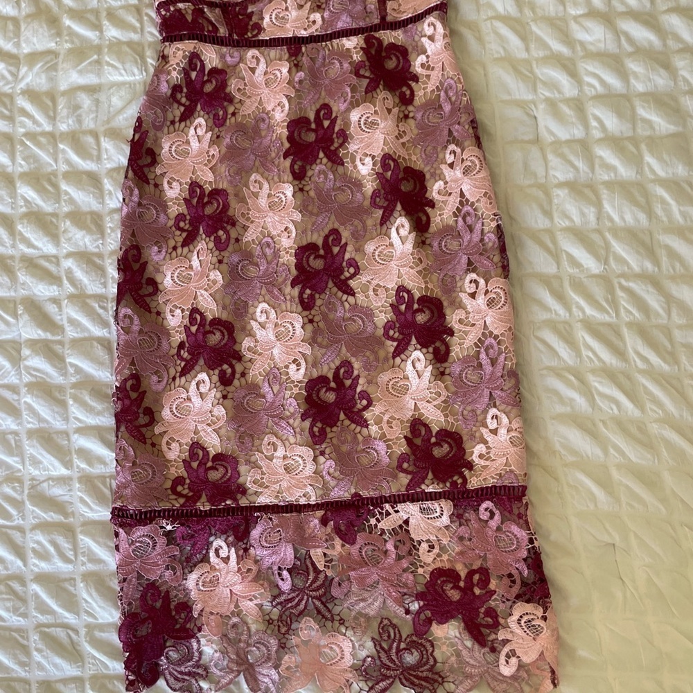 Lulu's Burgundy and Pink Lace Dress - Picture 3 of 11